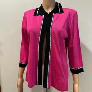 Ming Wang Women's open Front Collar Cardigan in pink and black